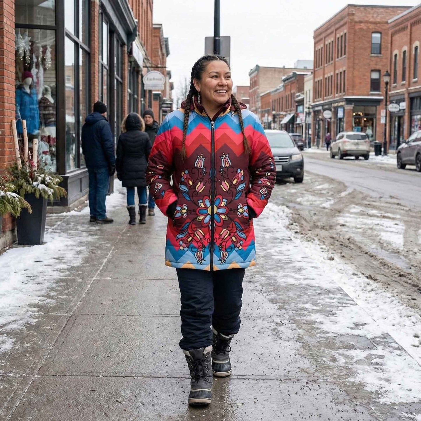 Frozen Petal Cascade Women's Hooded Puffer Coat