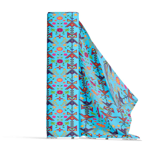 Geometric Floral Spring Sky Blue Fabric