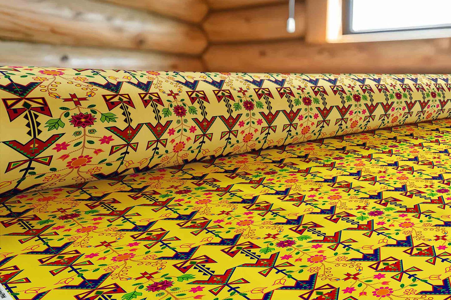 Geometric Floral Spring Vanilla Fabric
