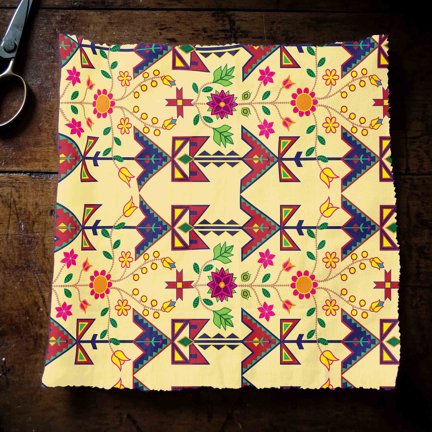 Geometric Floral Spring Vanilla Fabric