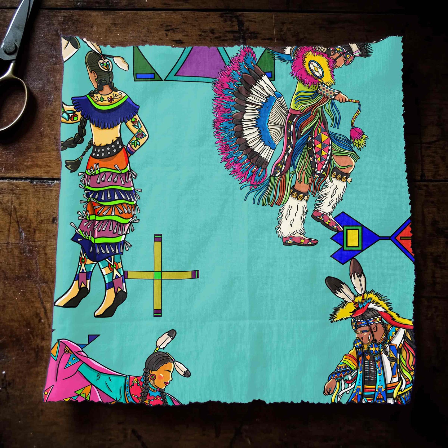 Grand Entry Dancers Eggshell Blue Large Fabric