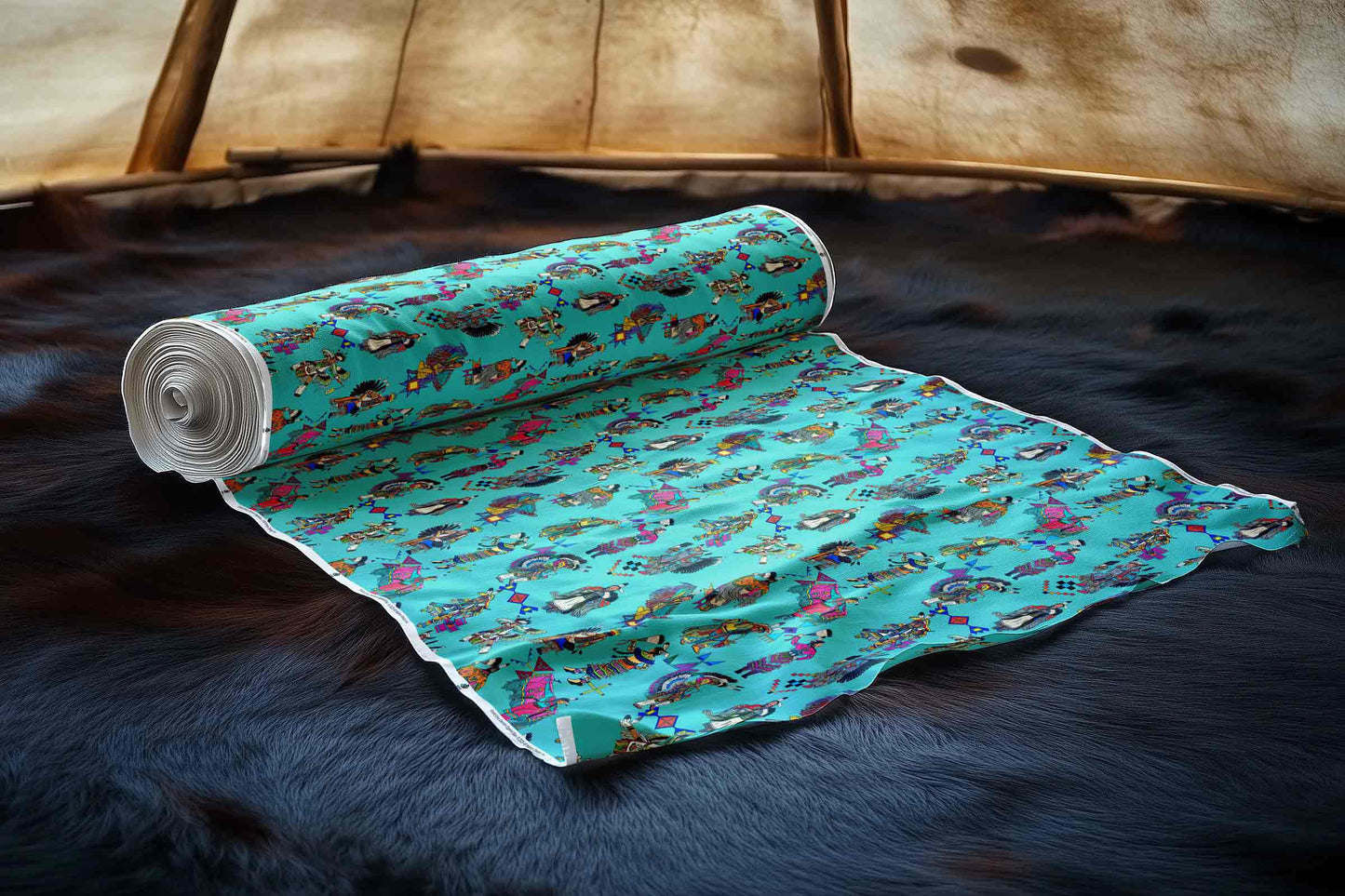 Grand Entry Dancers Eggshell Blue Large Fabric