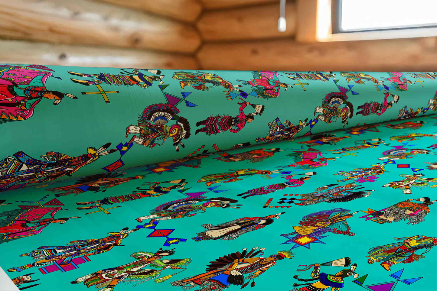 Grand Entry Dancers Eggshell Blue Large Fabric