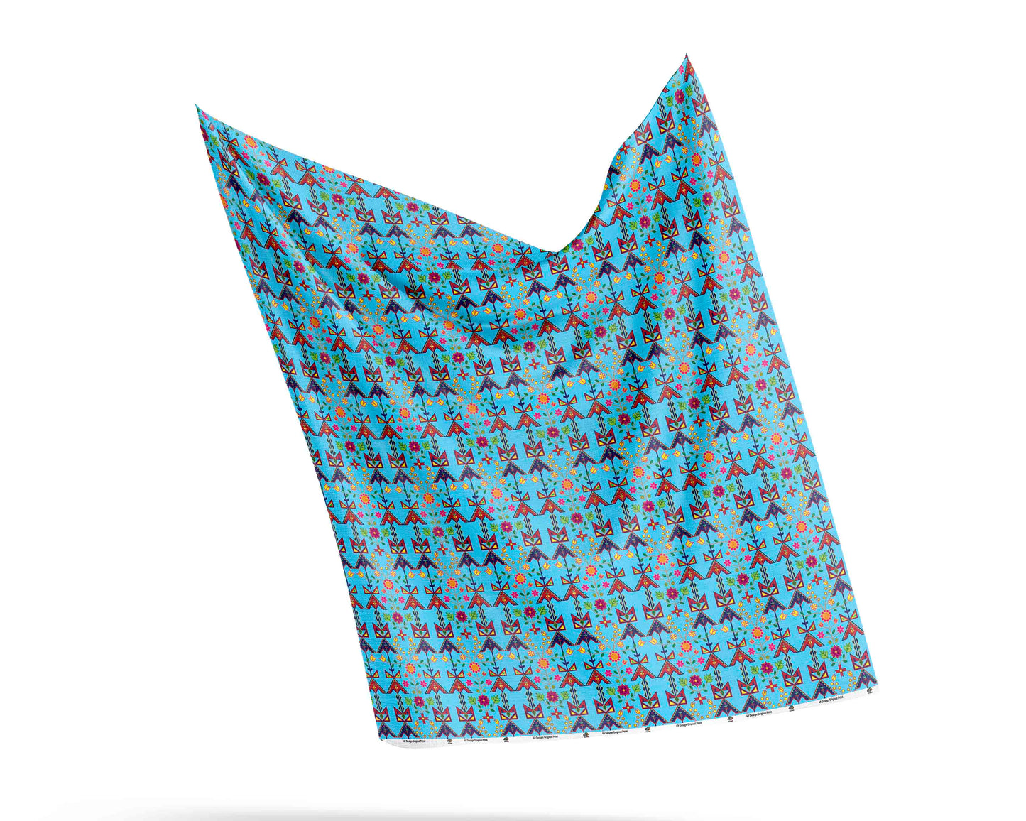 Geometric Floral Spring Sky Blue Fabric