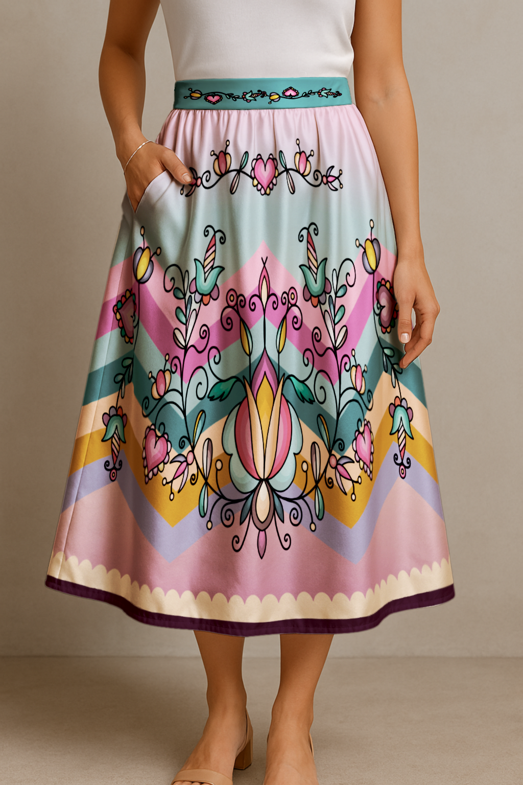 Harvest Hearth Floral Luxe Midi Skirt