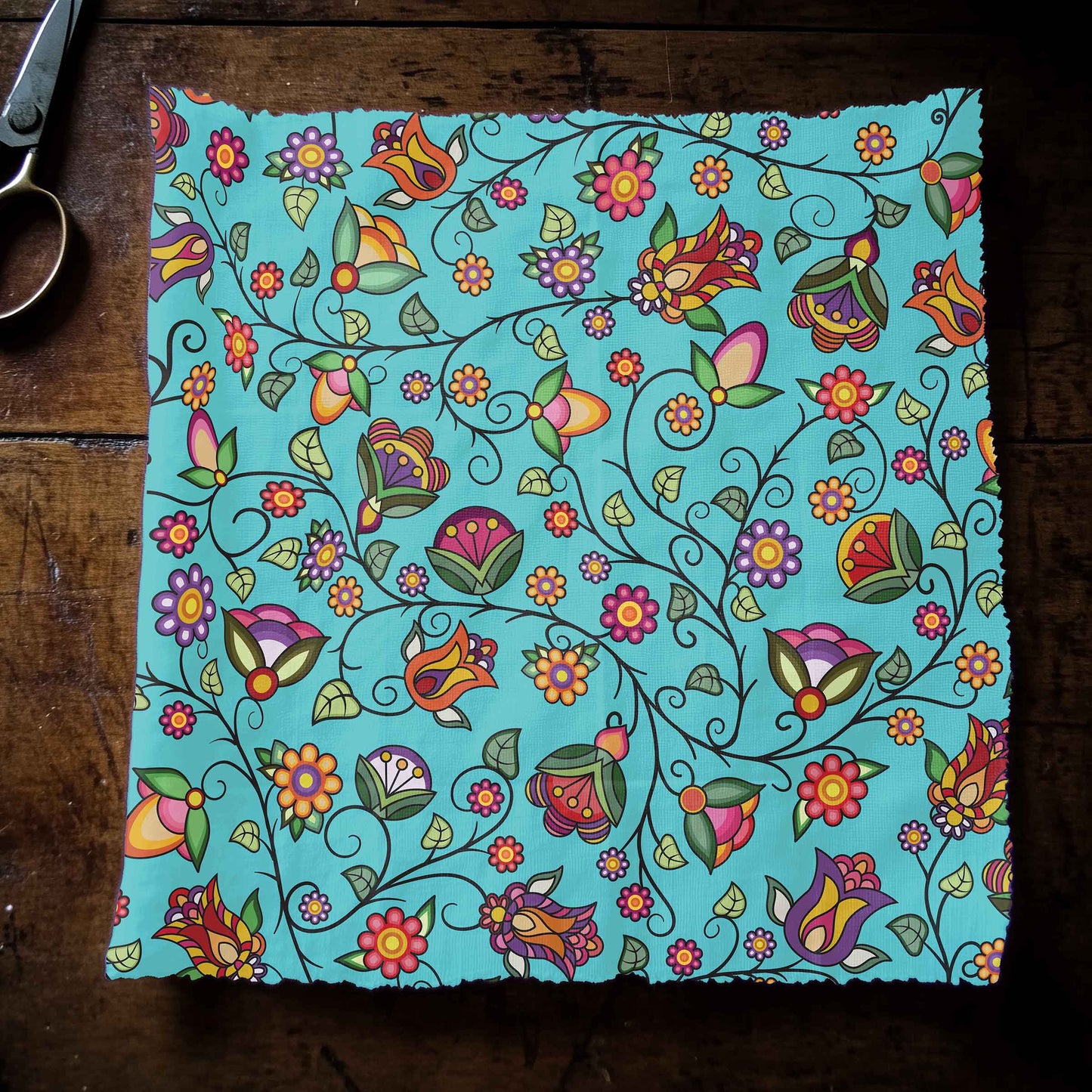 Heartbeat Petals Turquoise Fabric