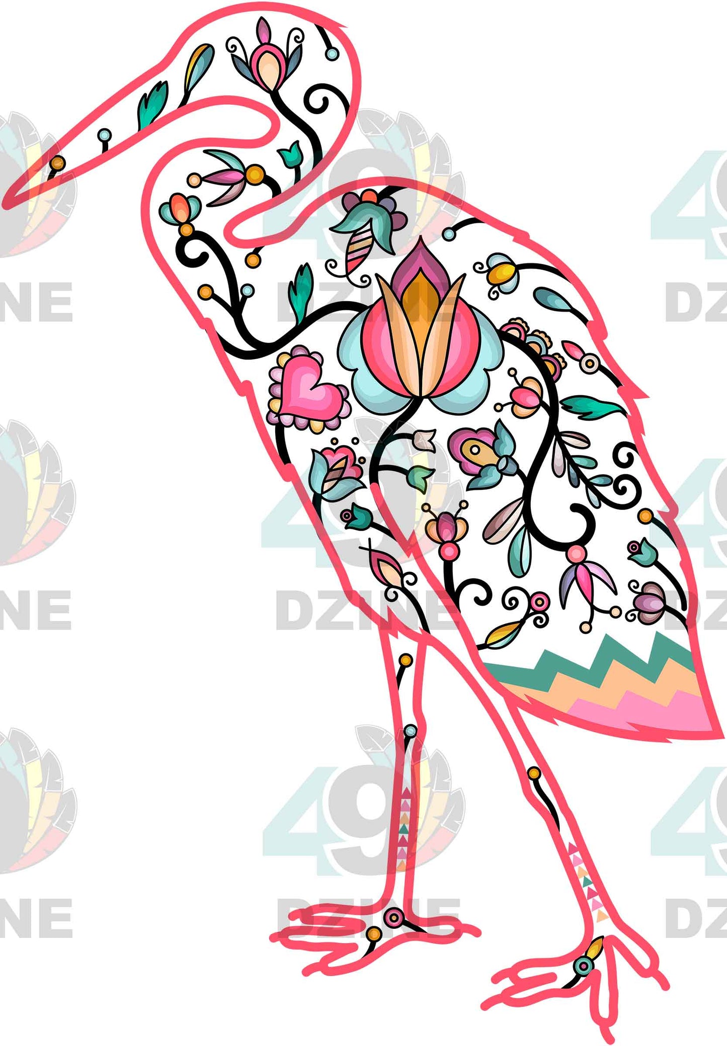 Floral Heron Motif