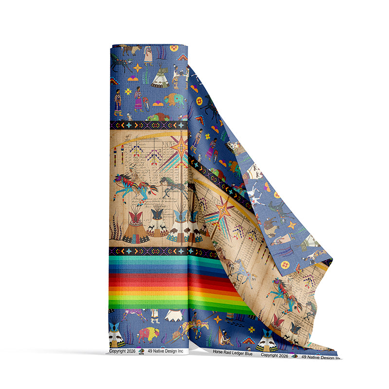 Horse Raid Blue Fabric