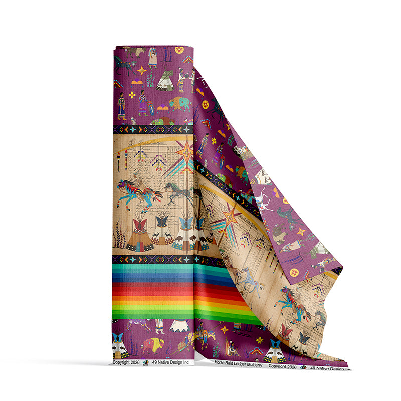 Horse Raid Mulberry Fabric