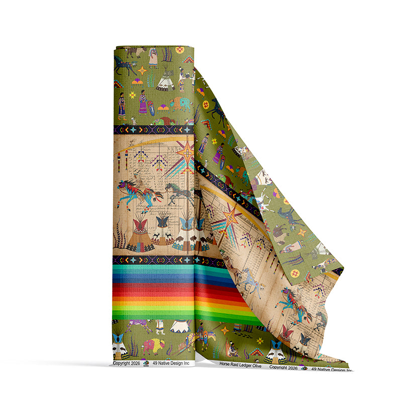 Horse Raid Olive Fabric