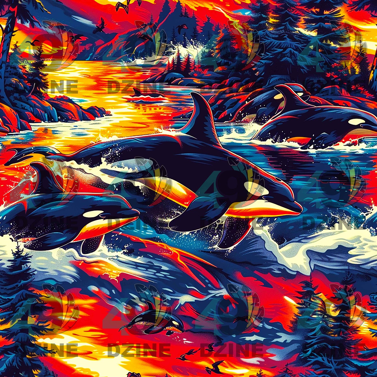 Killer Whales in the Bay Fabric