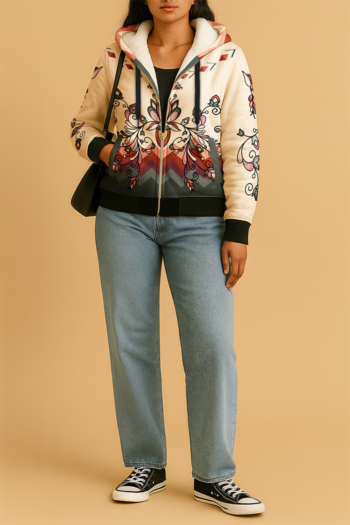 Burnt Sky Petals Women's Sherpa Hoodie