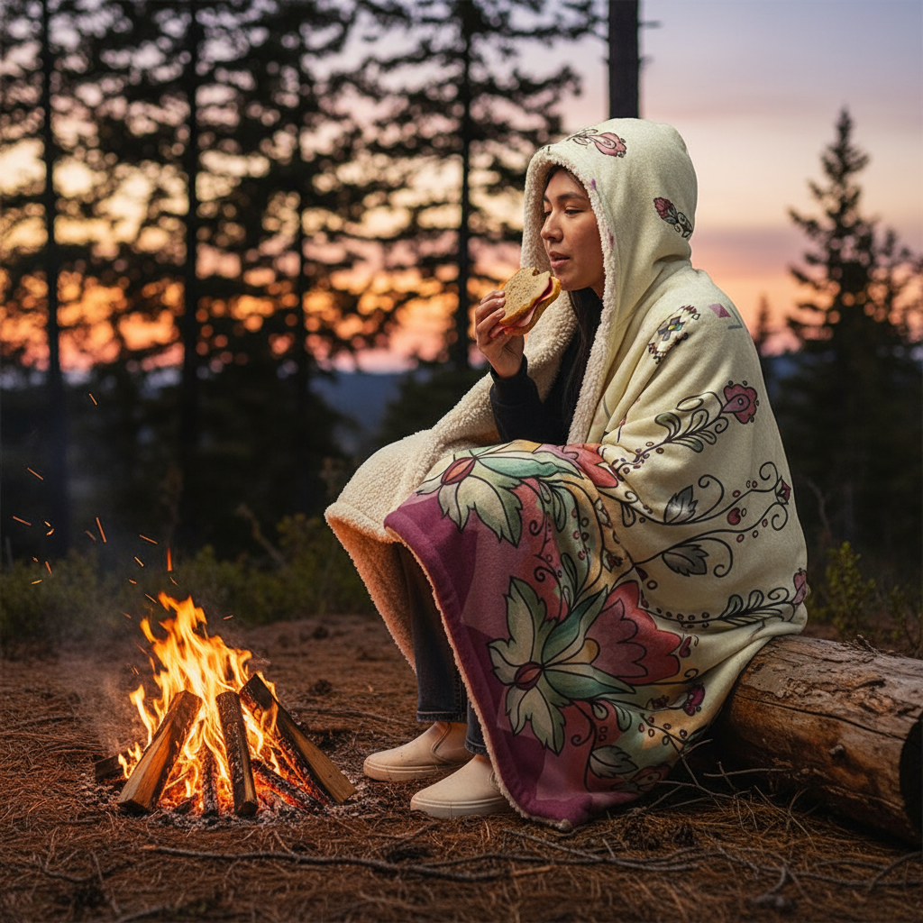 Sunset Berry Bloom Hooded Blanket