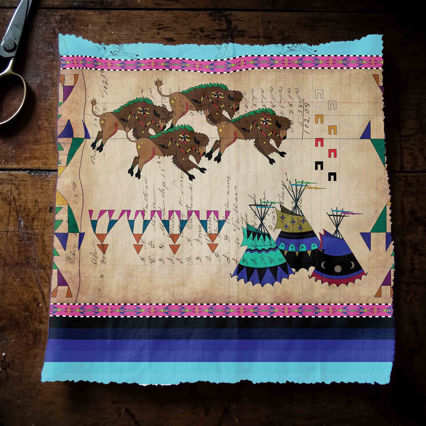 Ledger Buffalos Running Sky Fabric