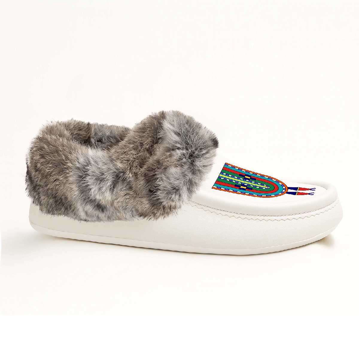 River Hold White Leather Mottled Fur Moccasin