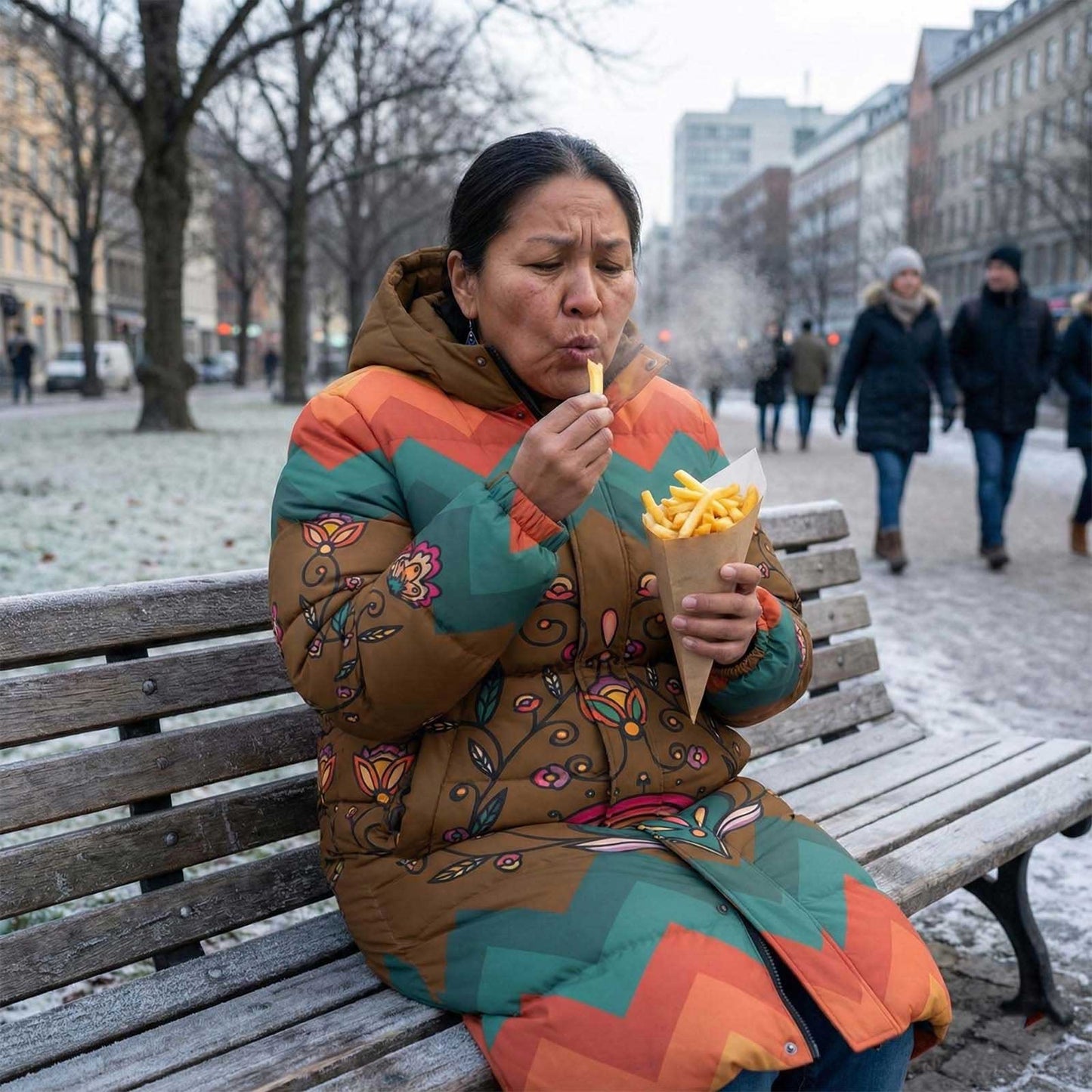 Maple Shine Ribbon Rose Unisex Long Down Jacket