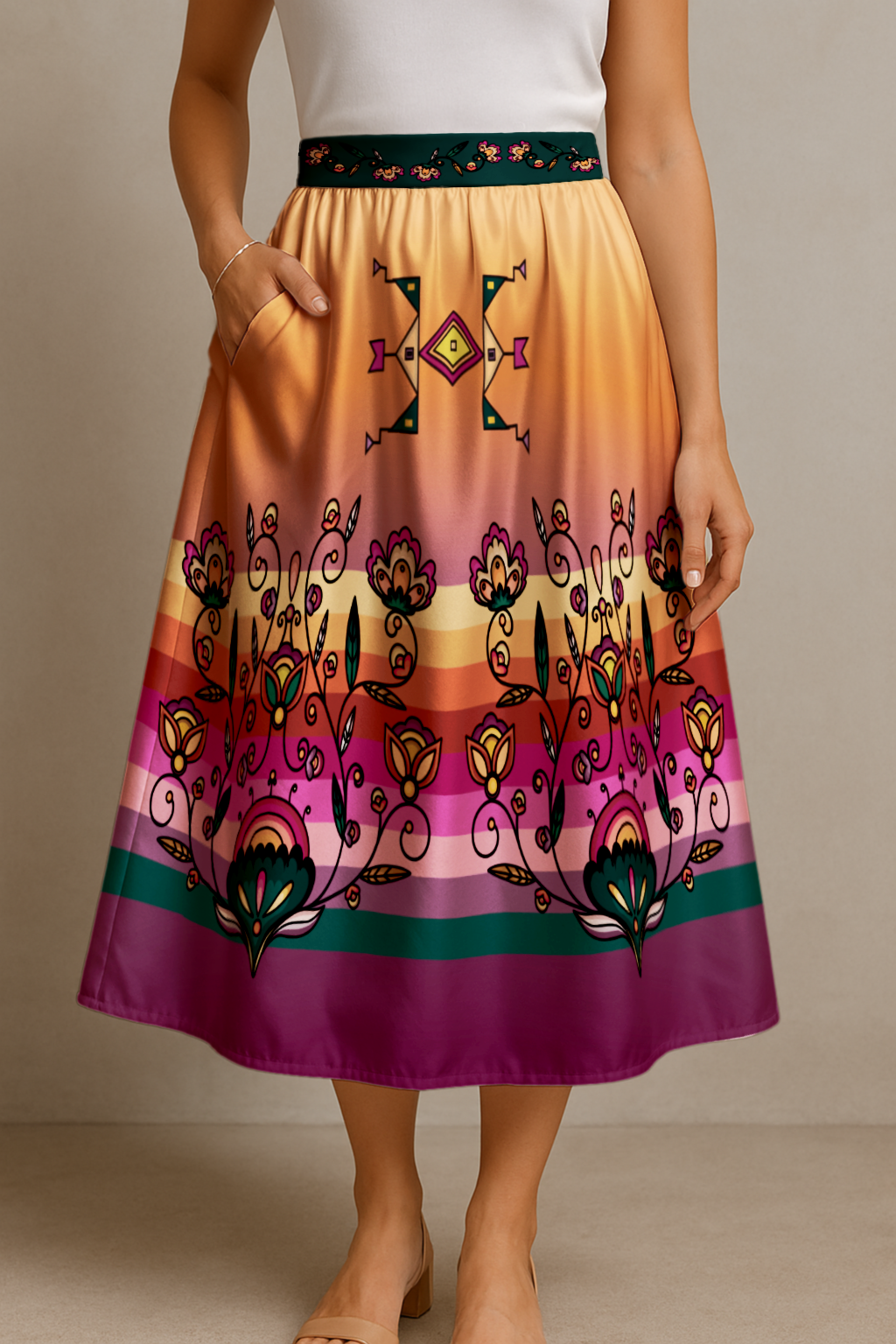 Maple Shine Ribbon Rose Luxe Midi Skirt