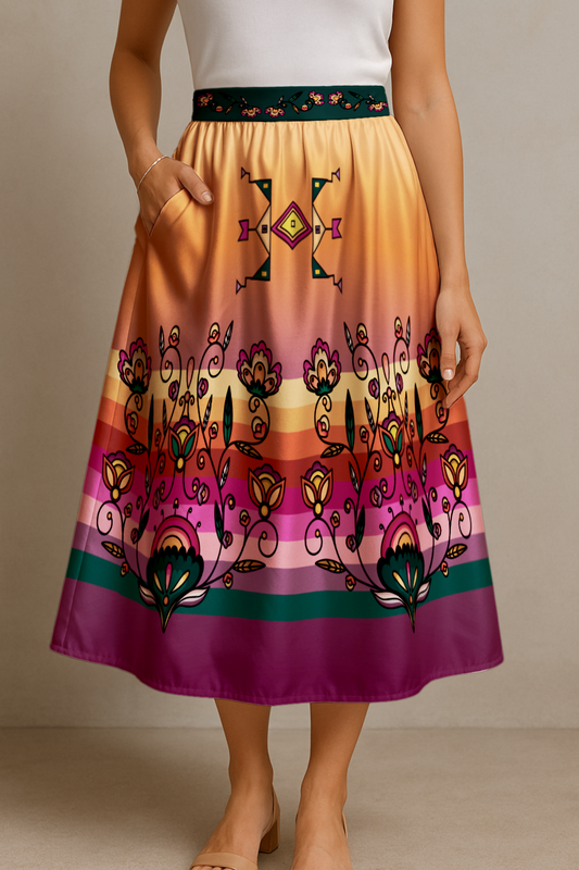 Maple Shine Ribbon Rose Luxe Midi Skirt