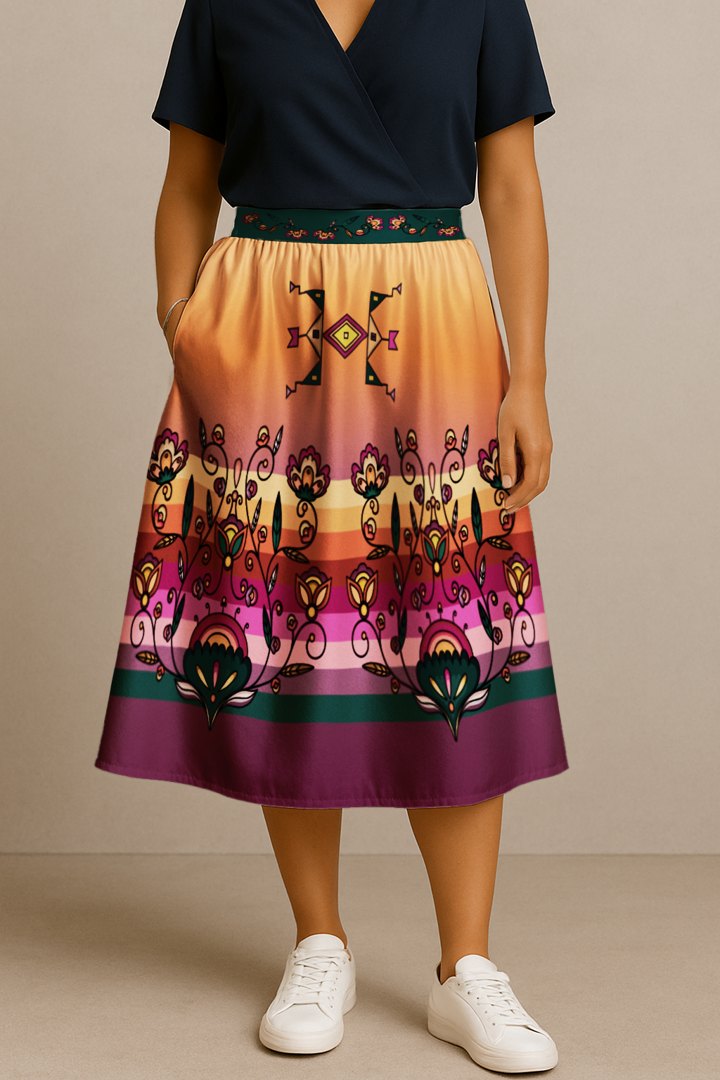 Maple Shine Ribbon Rose Luxe Midi Skirt