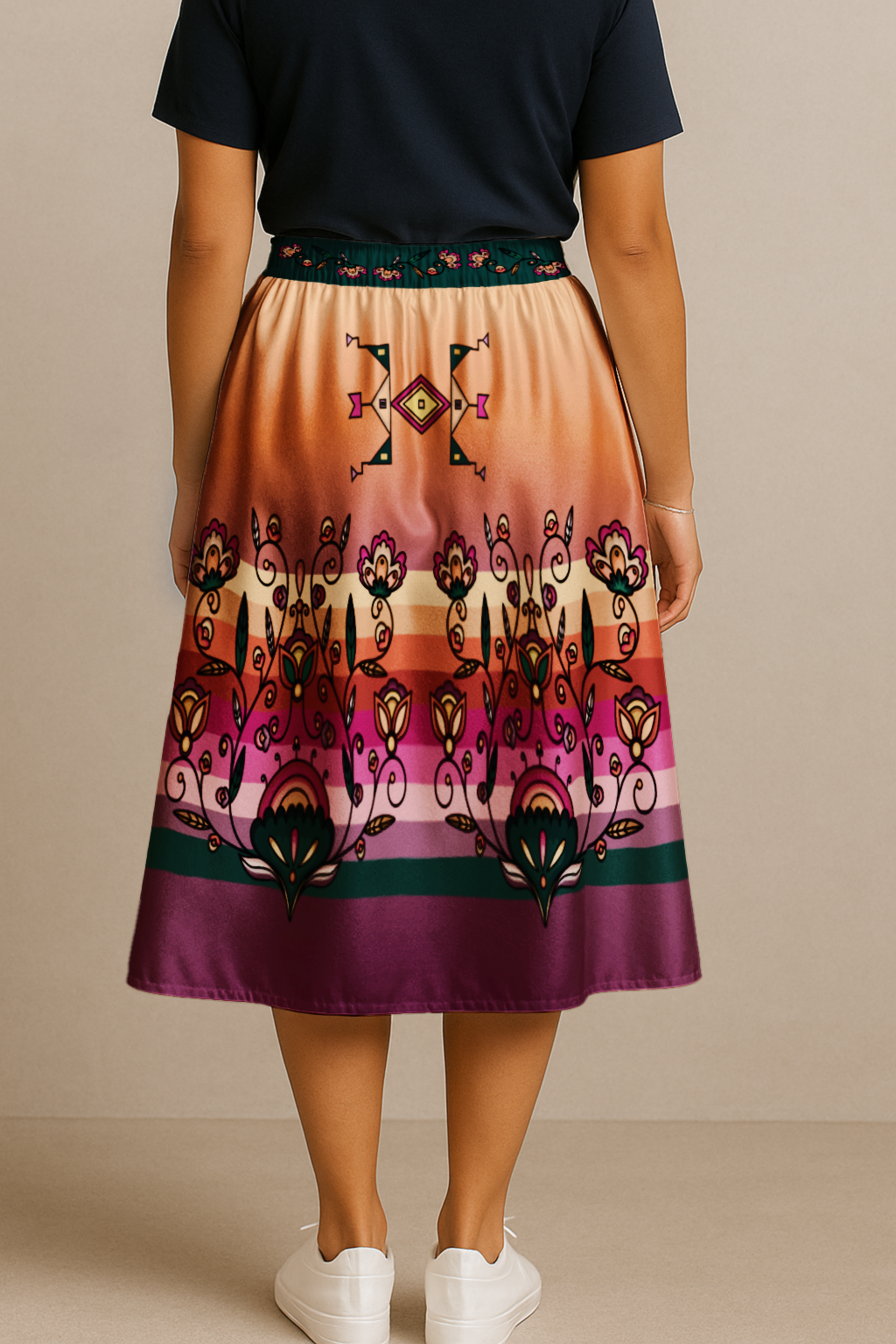 Maple Shine Ribbon Rose Luxe Midi Skirt
