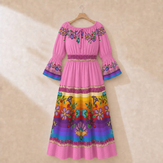 Meadow Radiance Pink 1 Smocked Waist Peasant Dress