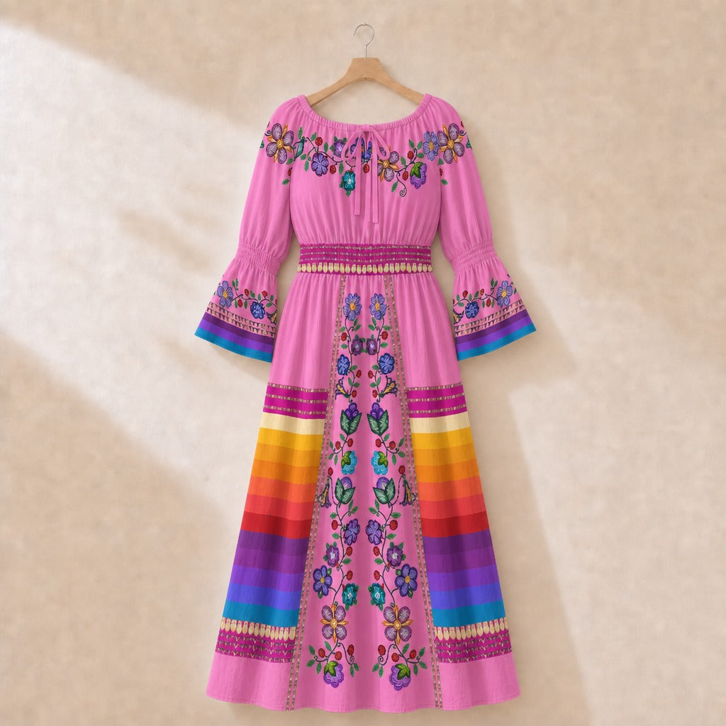 Meadow Radiance Smocked Waist Peasant Dress - Pink 2