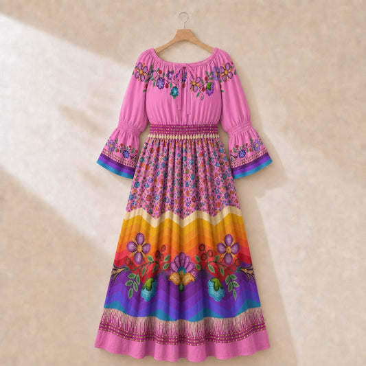 Meadow Radiance Pink 3 Smocked Waist Peasant Dress