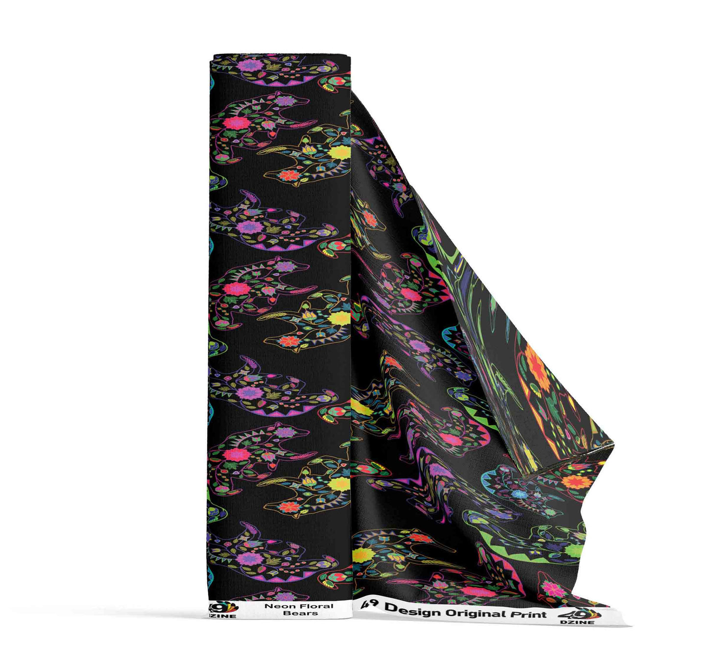 Neon Floral Bears Fabric