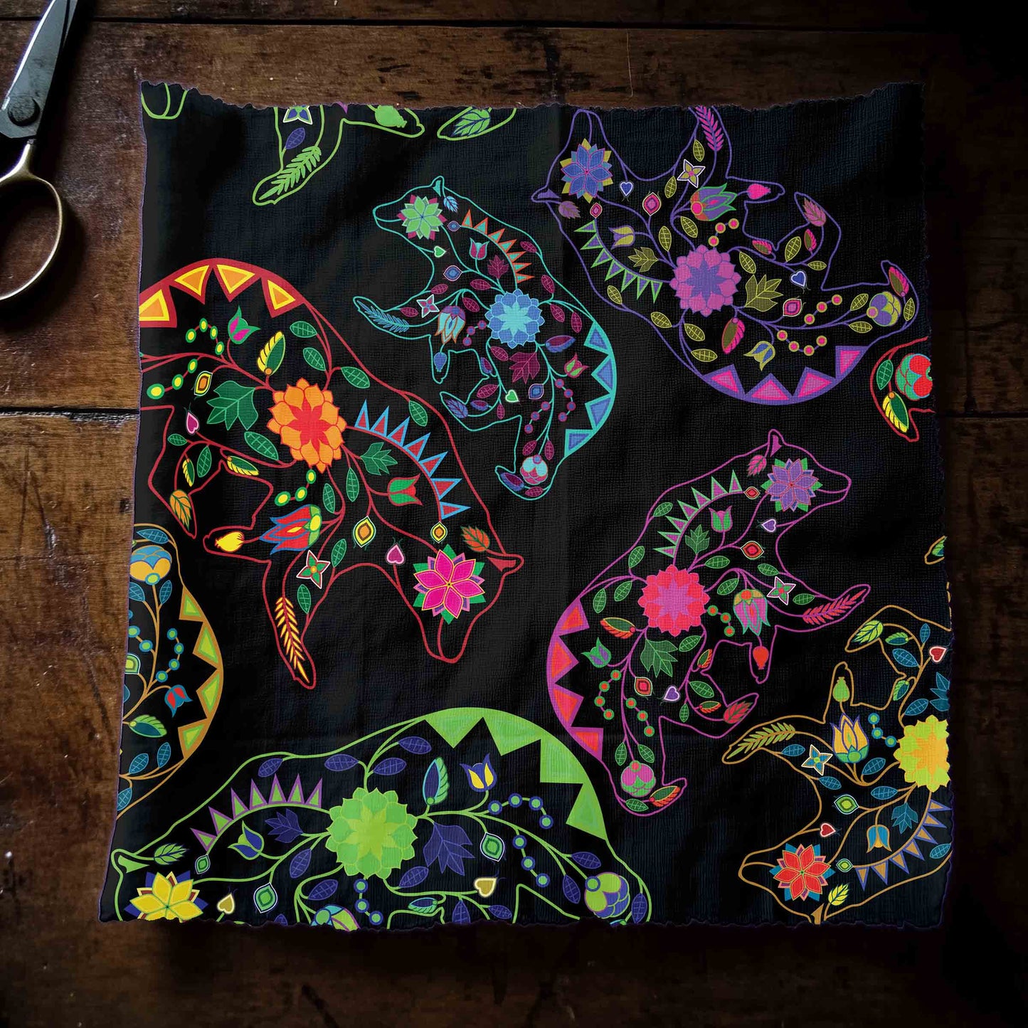 Neon Floral Bears Fabric