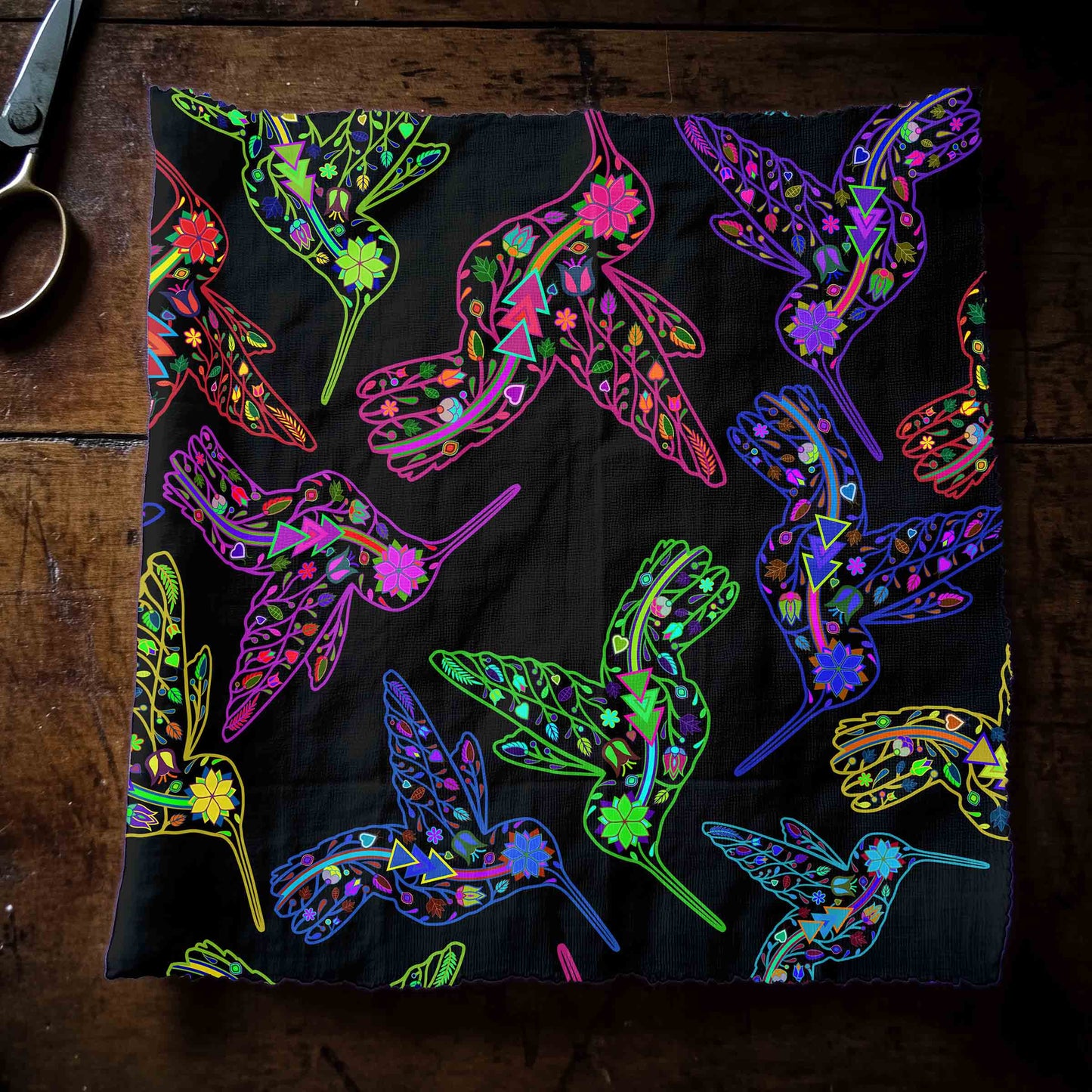 Neon Floral Hummingbirds Fabric