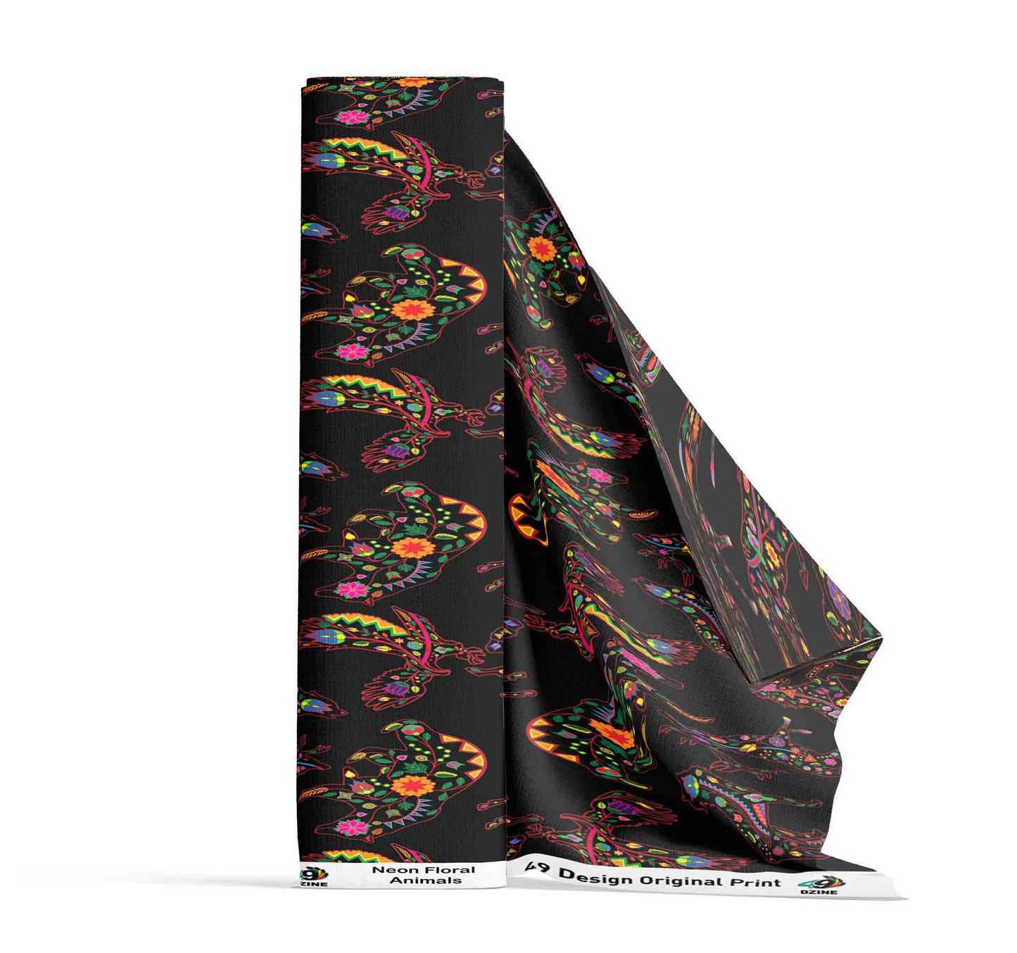 Neon Floral Animals Fabric