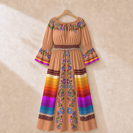 Petal Harmony Smocked Waist Peasant Dress - Terracotta 2
