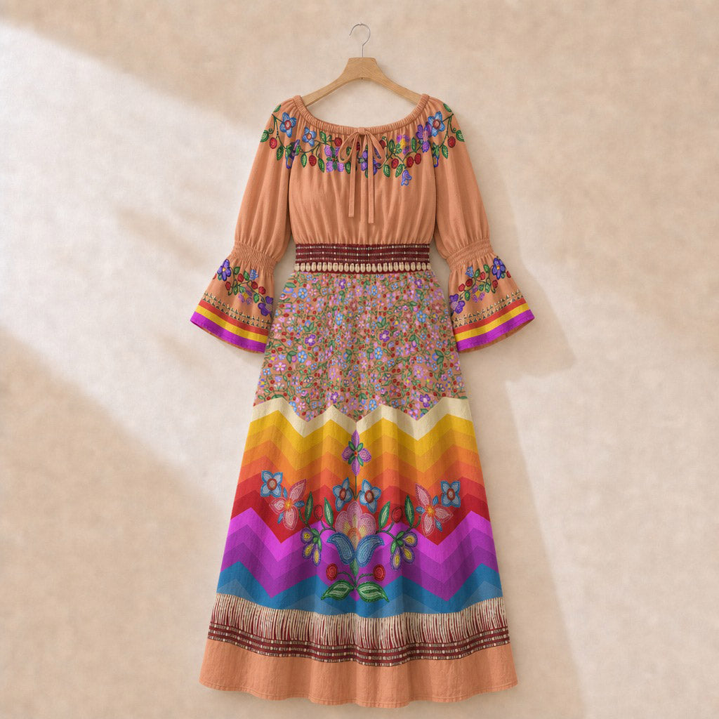 Petal Harmony Smocked Waist Peasant Dress - Terracotta 3