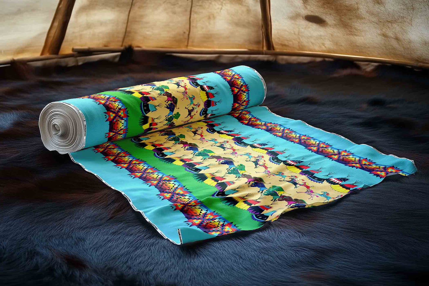 Prairie Bison Hunt Turquoise Fabric