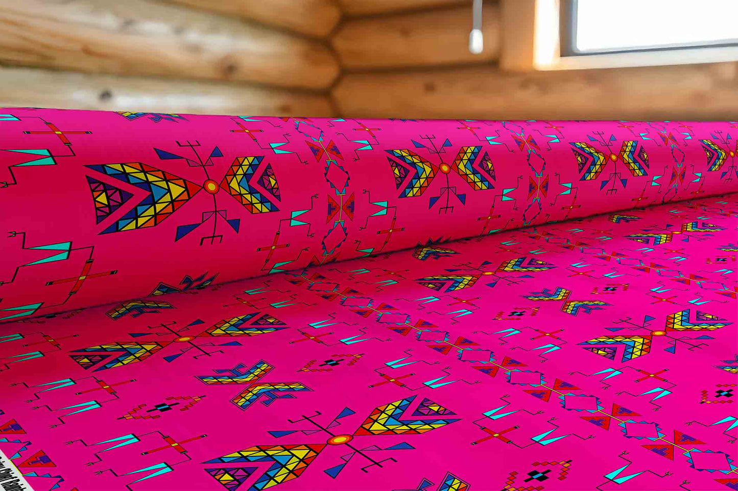 Rainy Chief Rainbow Hot Pink Fabric