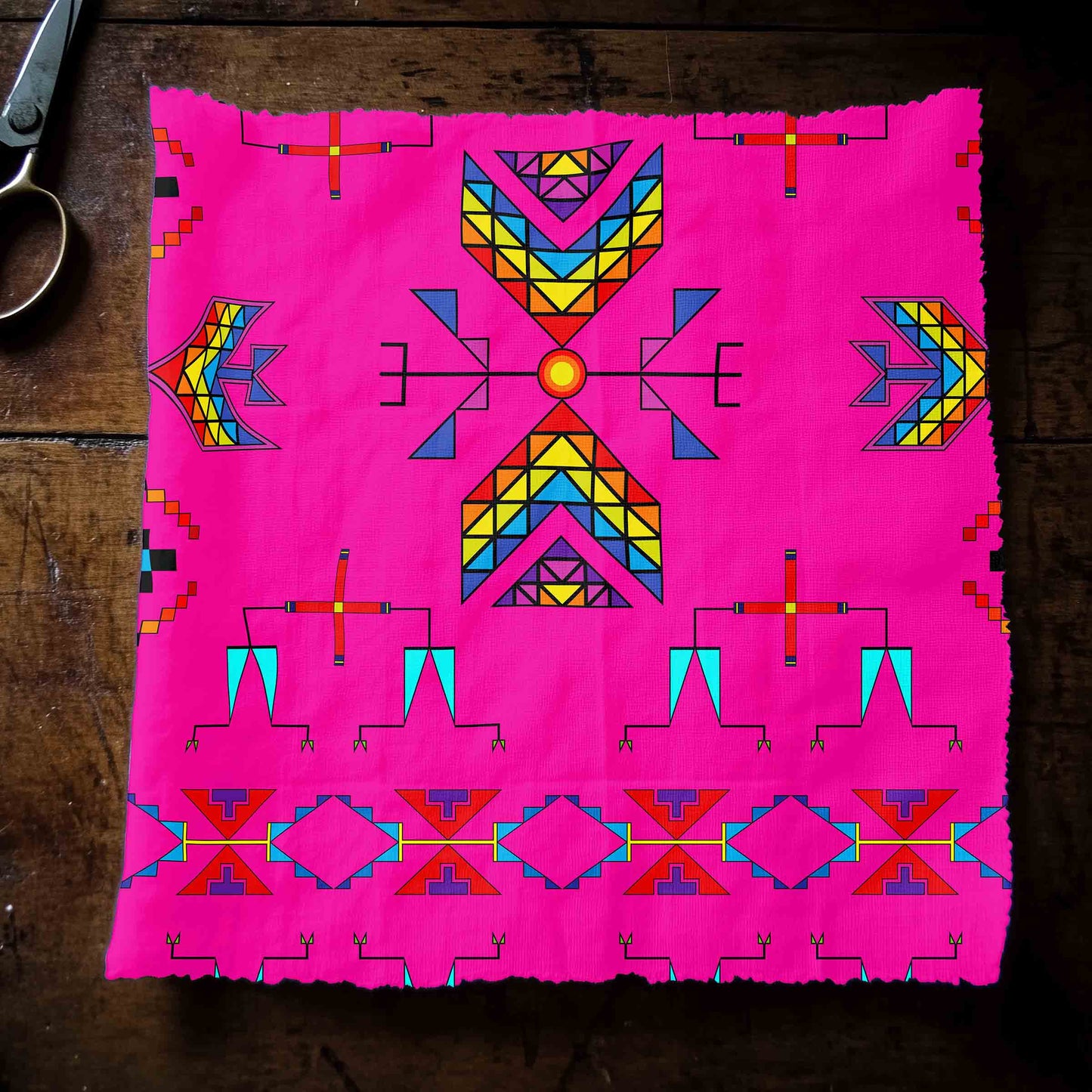 Rainy Chief Rainbow Hot Pink Fabric