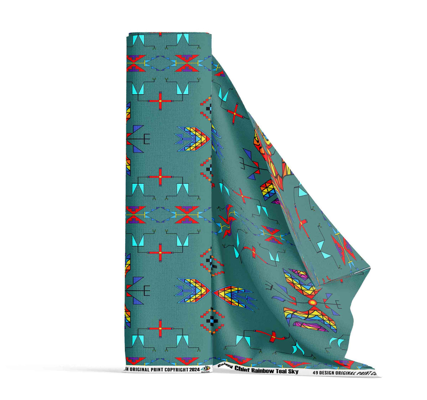 Rainy Chief Rainbow Teal Sky Fabric