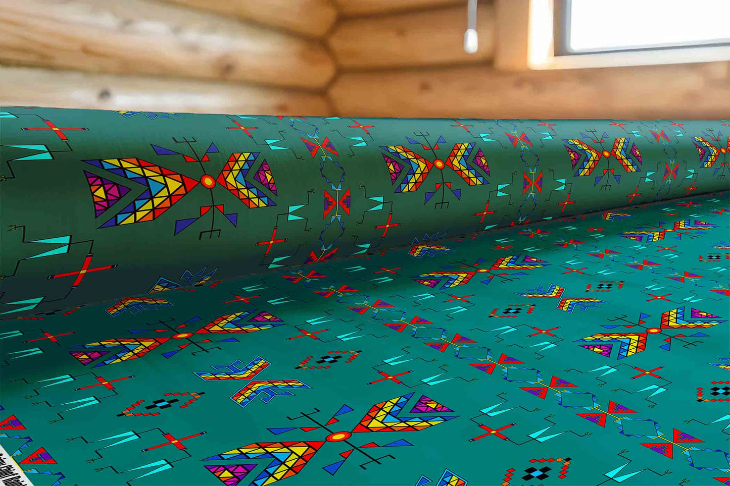 Rainy Chief Rainbow Teal Sky Fabric