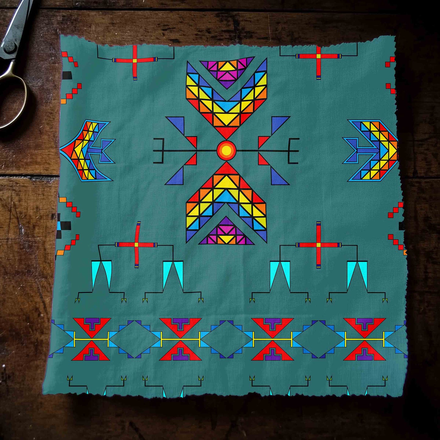 Rainy Chief Rainbow Teal Sky Fabric