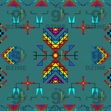 Load image into Gallery viewer, Rainy Chief Rainbow Teal Sky Fabric
