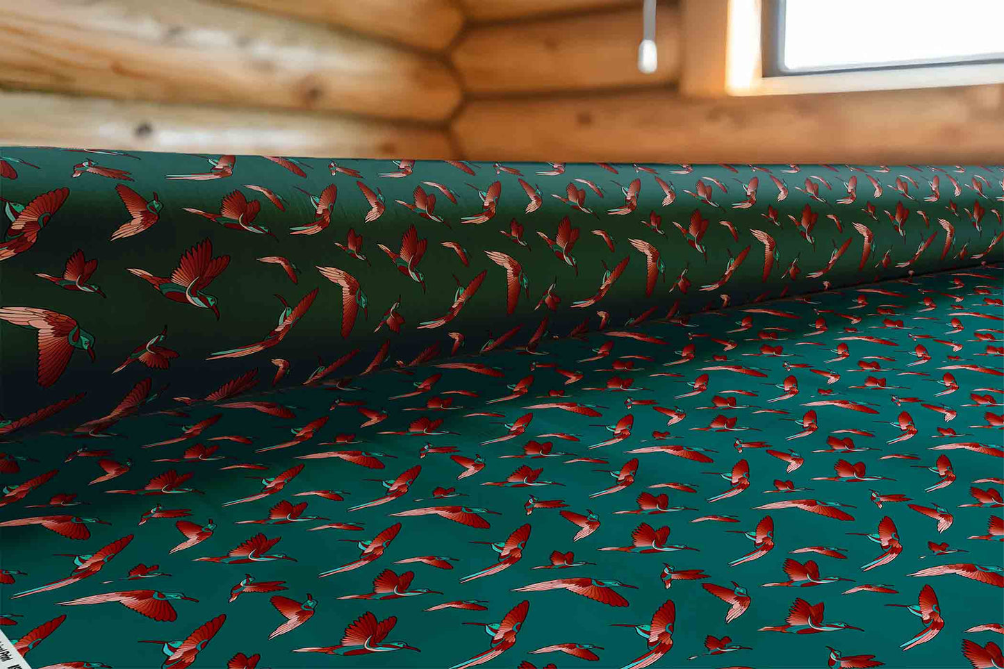 Red Swift Turquoise Fabric