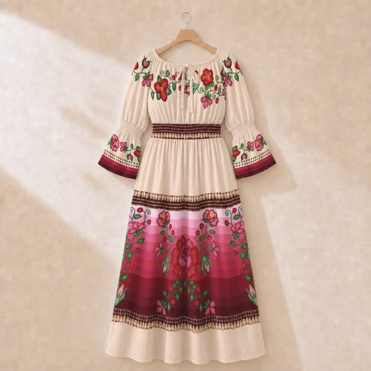 Rose Reverie Cream 1 Smocked Waist Peasant Dress