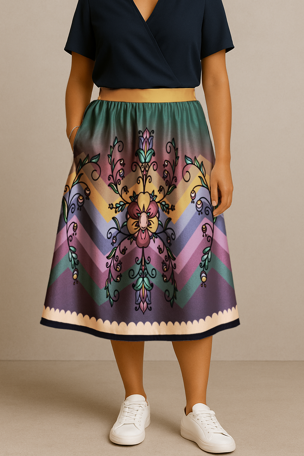Rust & Ember Flower Song Luxe Midi Skirt
