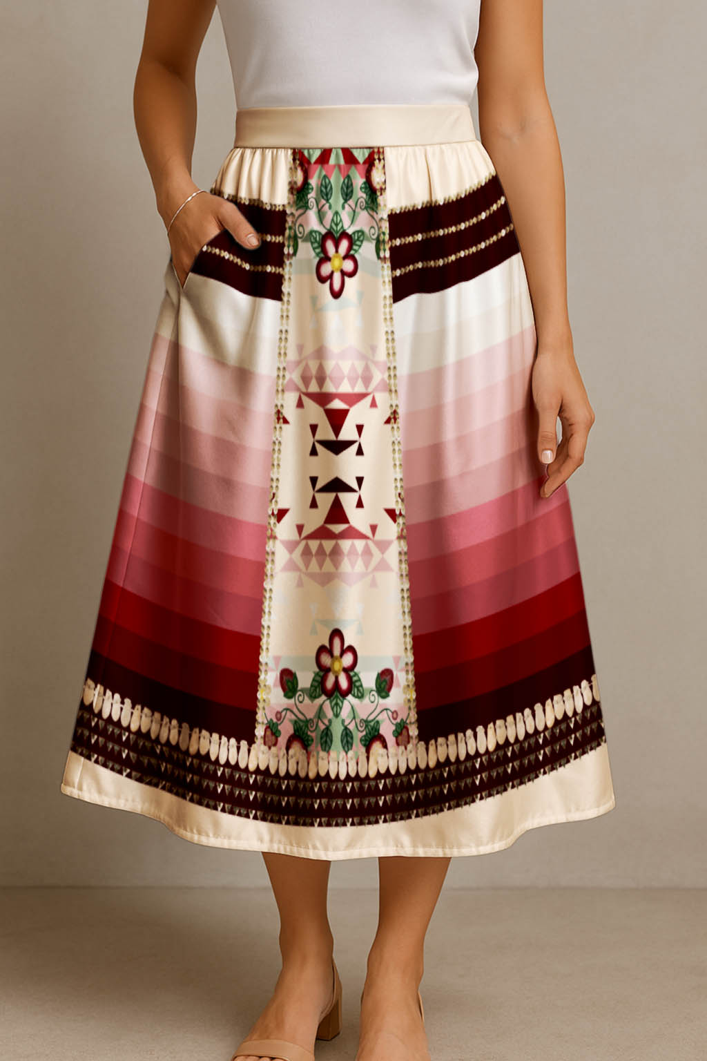 Sacred Strawberry Cream 2 Midi Skirt