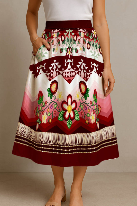 Sacred Strawberry Maroon 2 Midi Skirt