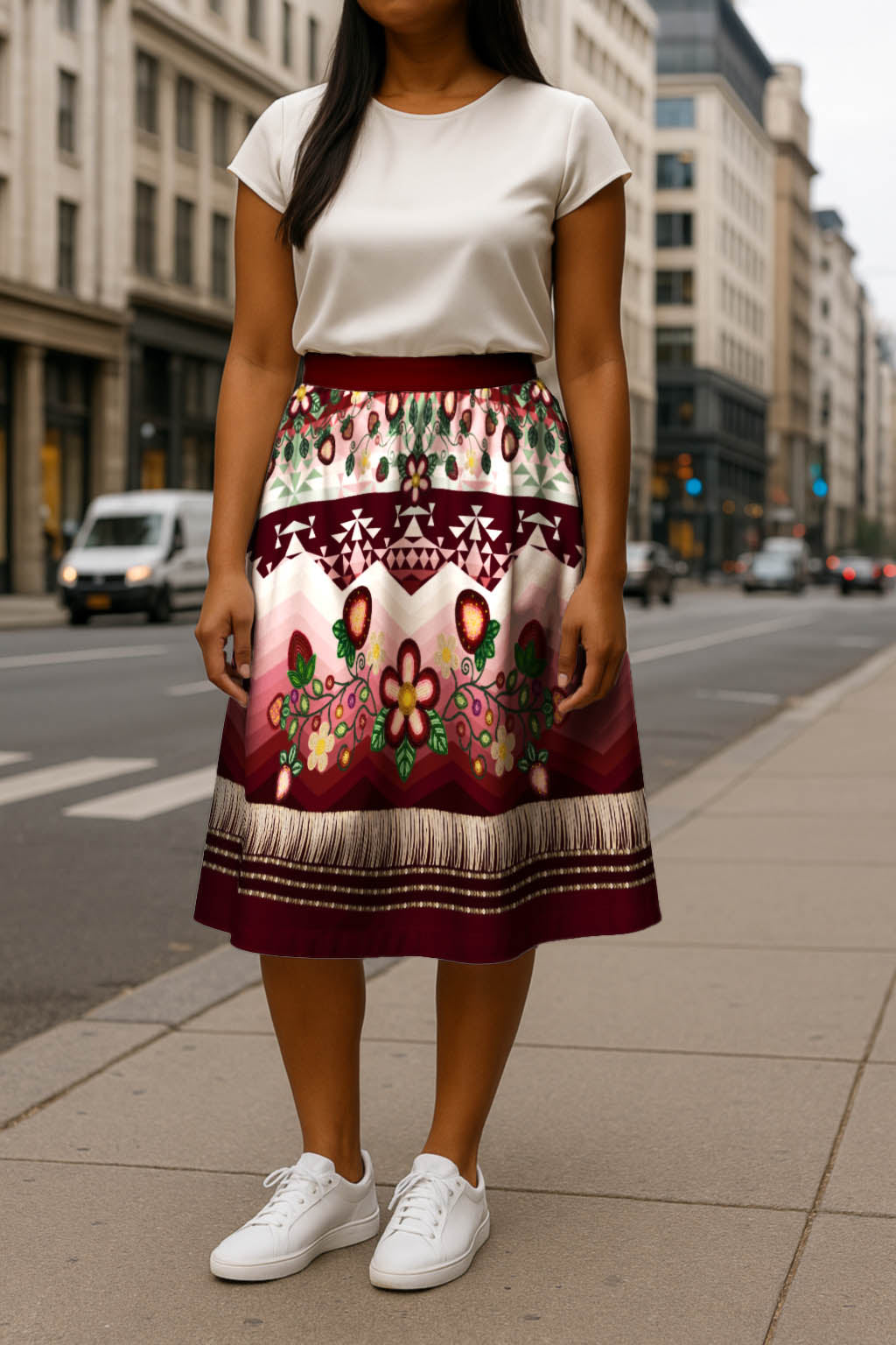 Sacred Strawberry Maroon 2 Midi Skirt