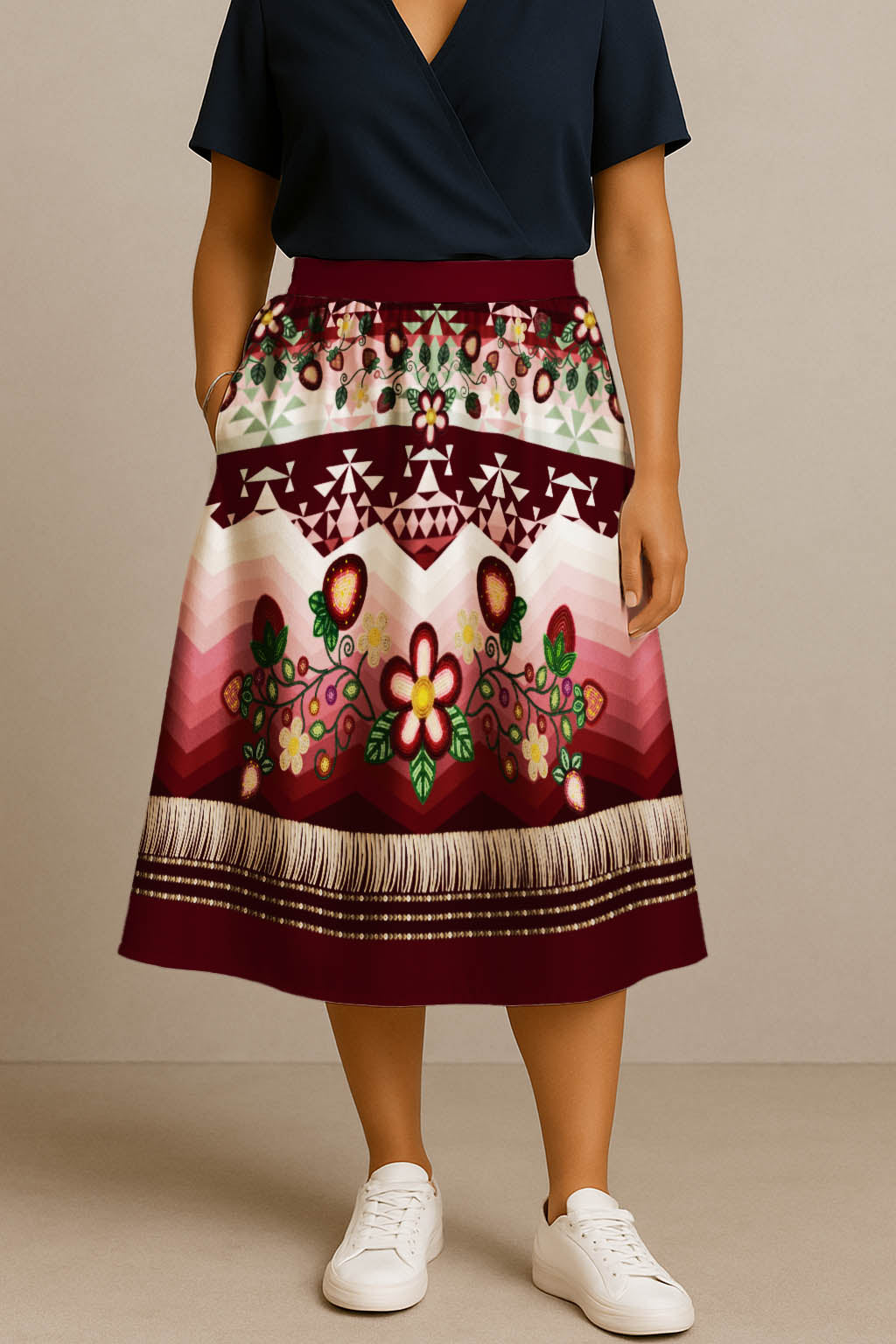Sacred Strawberry Maroon 2 Midi Skirt