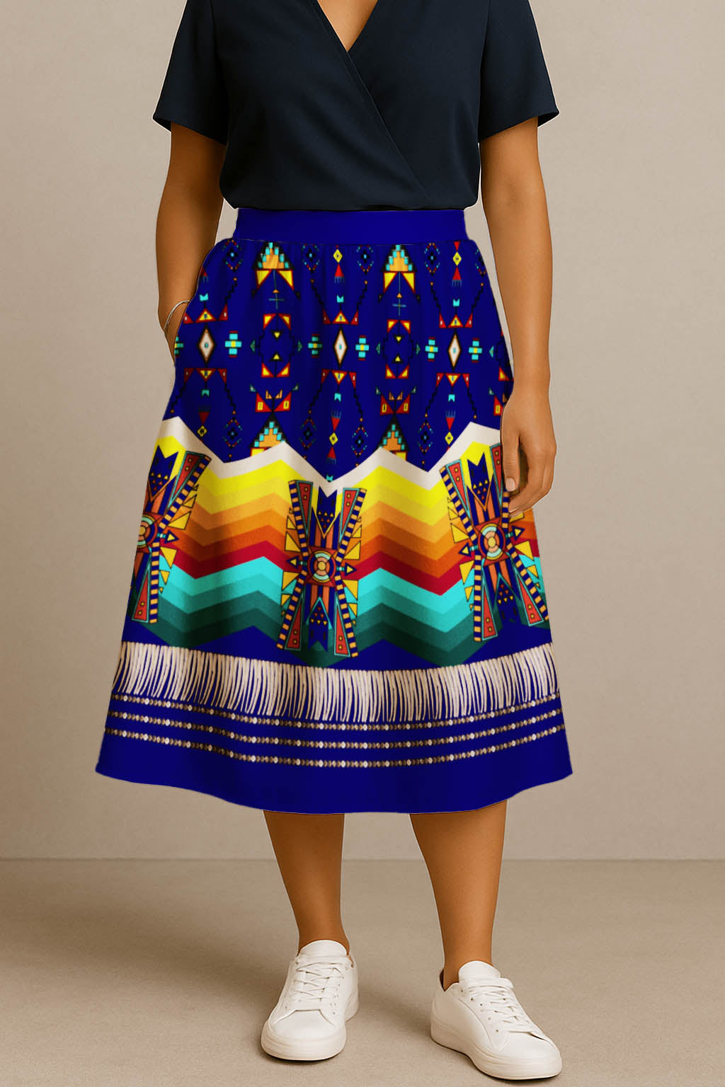 Sentinel of the Plains Navy 1 Midi Skirt