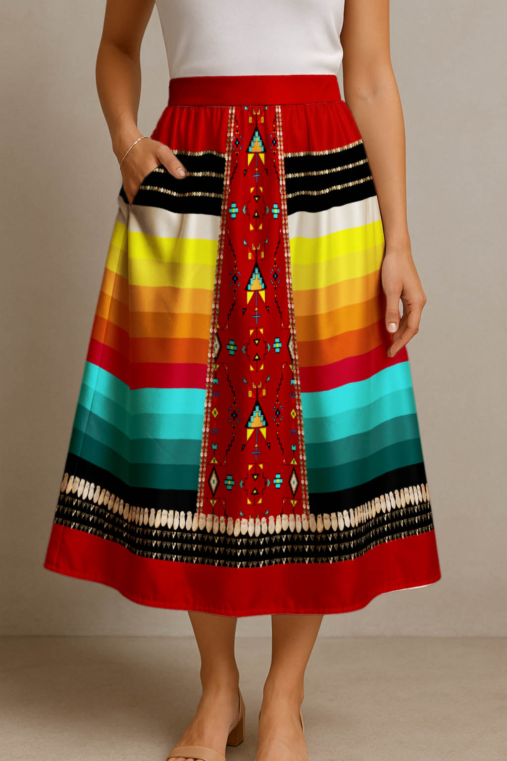 Sentinel of the Plains Red 2 Midi Skirt