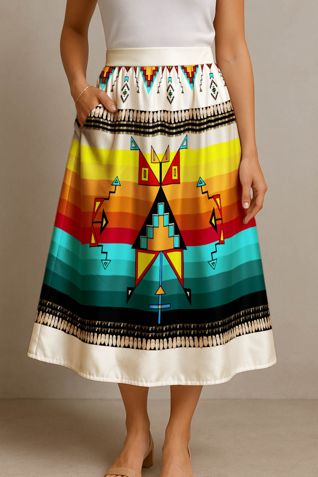 Sentinel of the Plains White 3 Midi Skirt